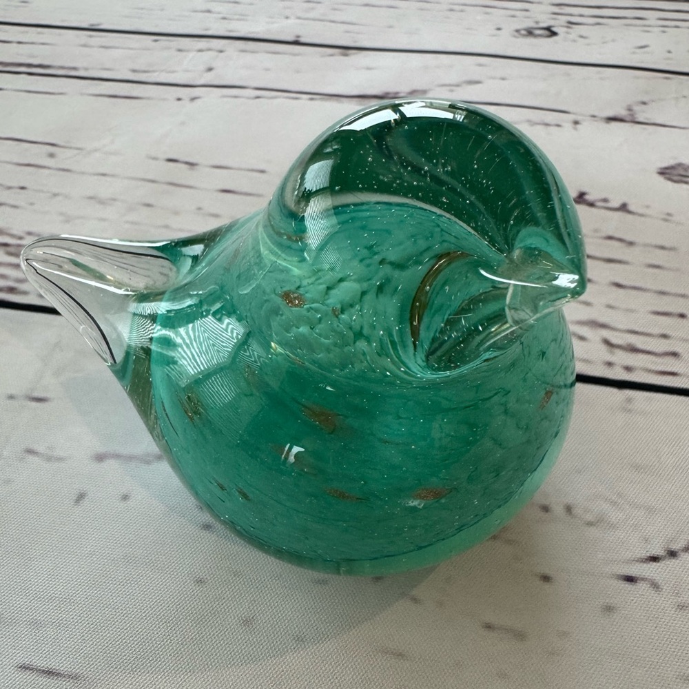 EUC West Elm & St. Jude Teal Blue and Gold Handblown Glass Bird Figurine